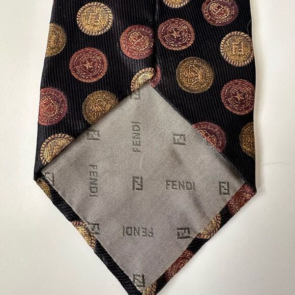 Fendi Circle Logo Pattern Black Silk Tie - Picture 8 of 10